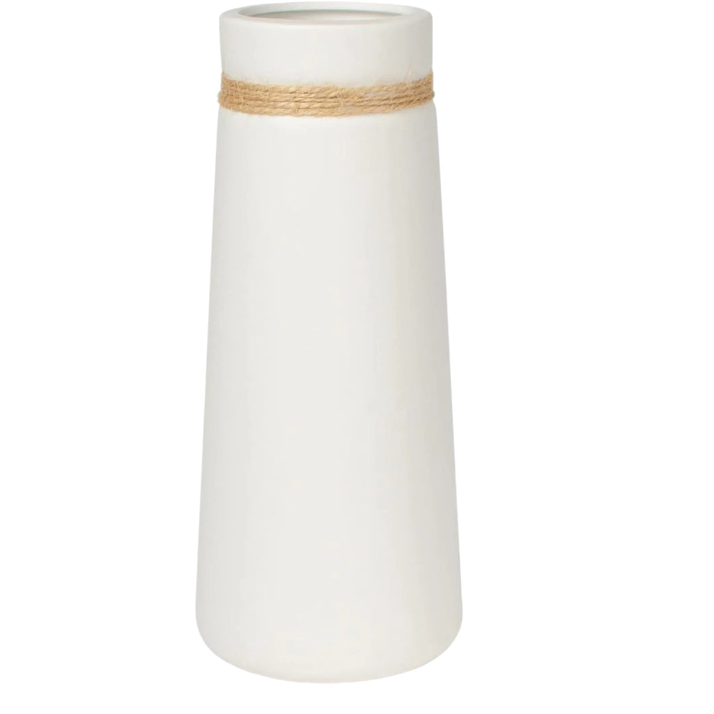 Vase en céramique pour décoration intérieure avec finition en corde - 10 x 10 x 25
